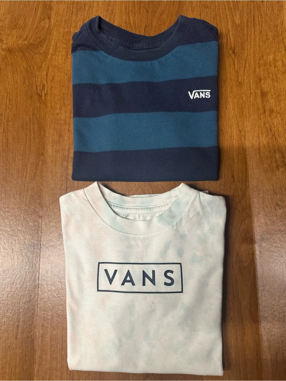 2 Vans Kids Navy & Teal Striped Tee with White Tie-Dye Logo Shirt